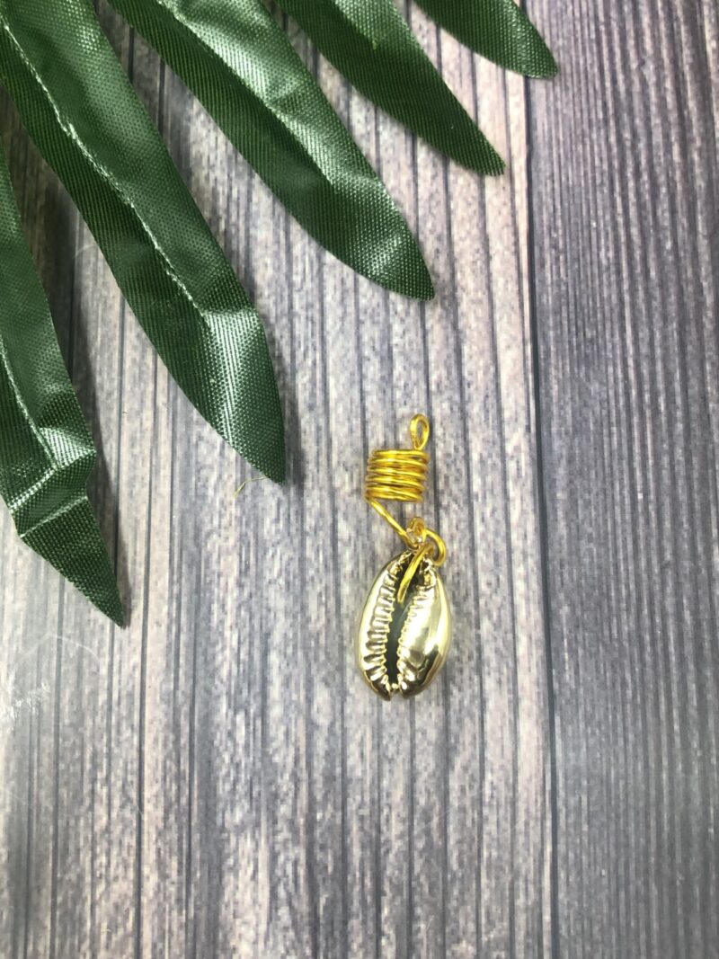 Golden Electropated Cowrie Hair Jewel, Loc Jewel, Loc Jewelry, Braid Accessories - Image 2
