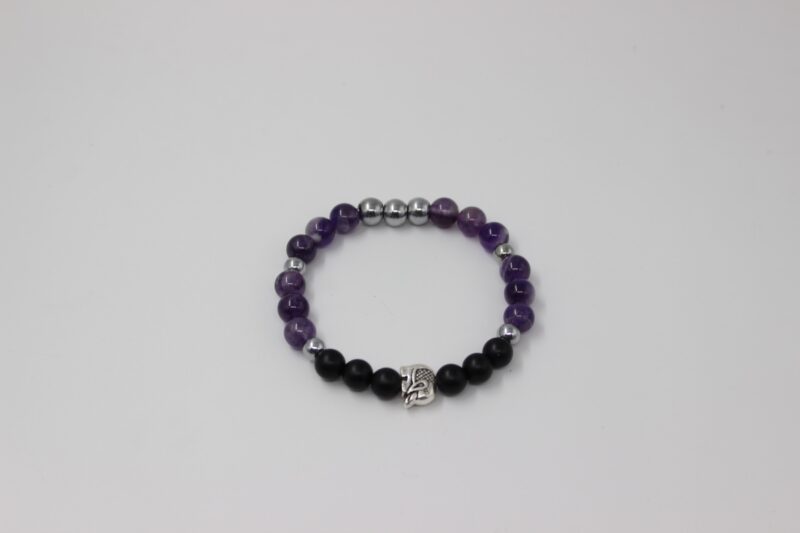 Silver Elephant Amethyst and Matte Black Onyx Beaded Bracelet - Image 3