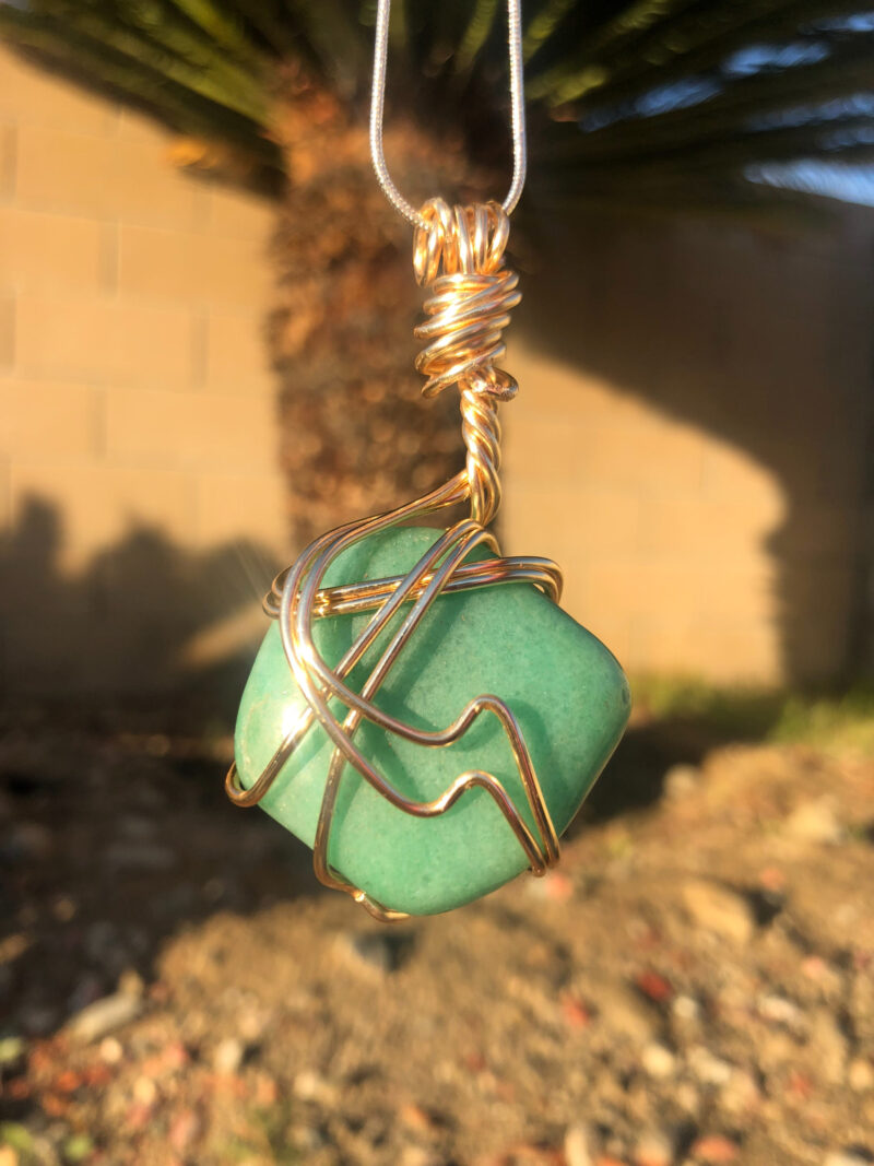 Green Aventurine Gold Colored Brass Wire Wrapped Necklace