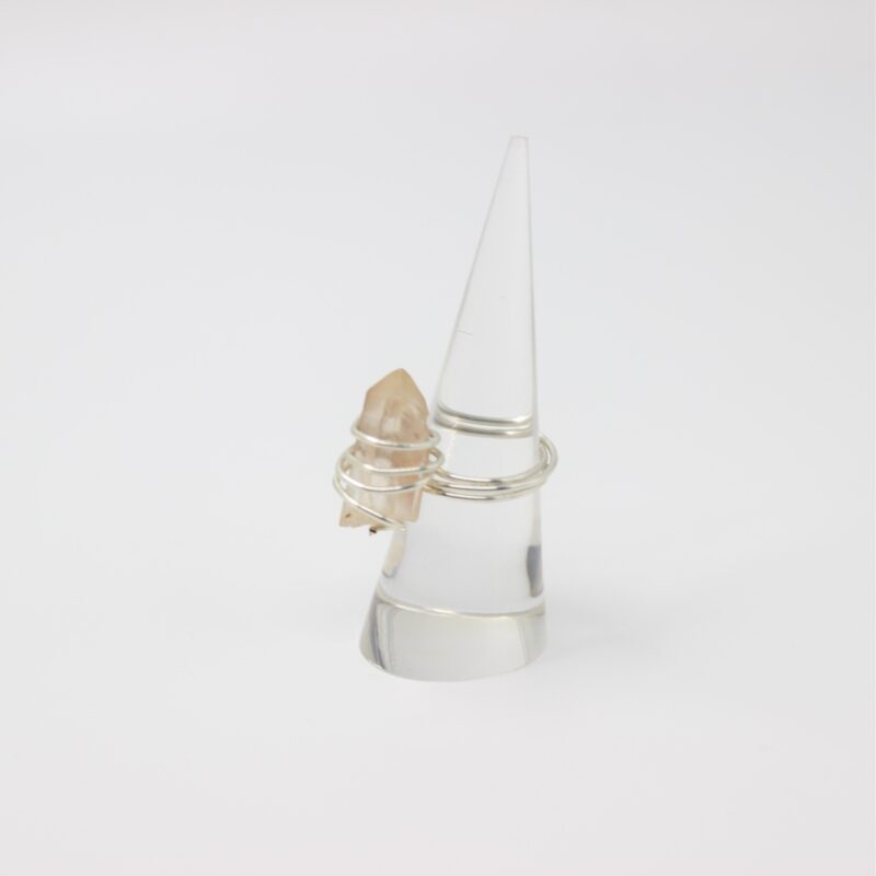 Small Pink Lemurian Quartz Sterling Silver Wire Wrapped Ring