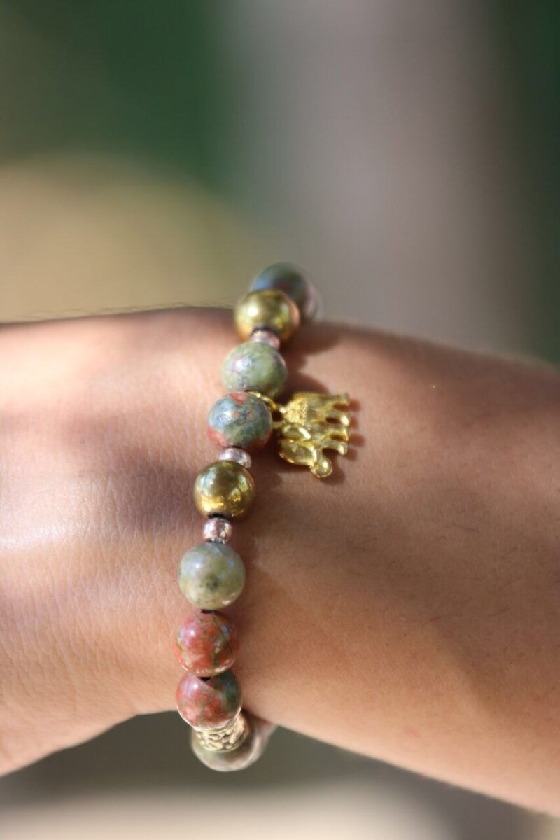 Set:Short Red River JAnkh Beaded Necklace & Unakite Elephant Beaded Bracelet Set - Image 2