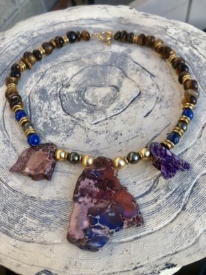 Purple Imperial Jasper and Tigers Eye Necklace