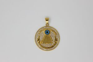 Gold Plated Rhinstone Pyramid Necklace (annuit coeptis novus ordo seclorum)