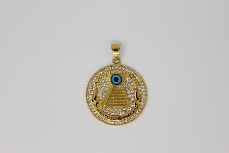 Gold Plated Rhinstone Pyramid Necklace (annuit coeptis novus ordo seclorum)