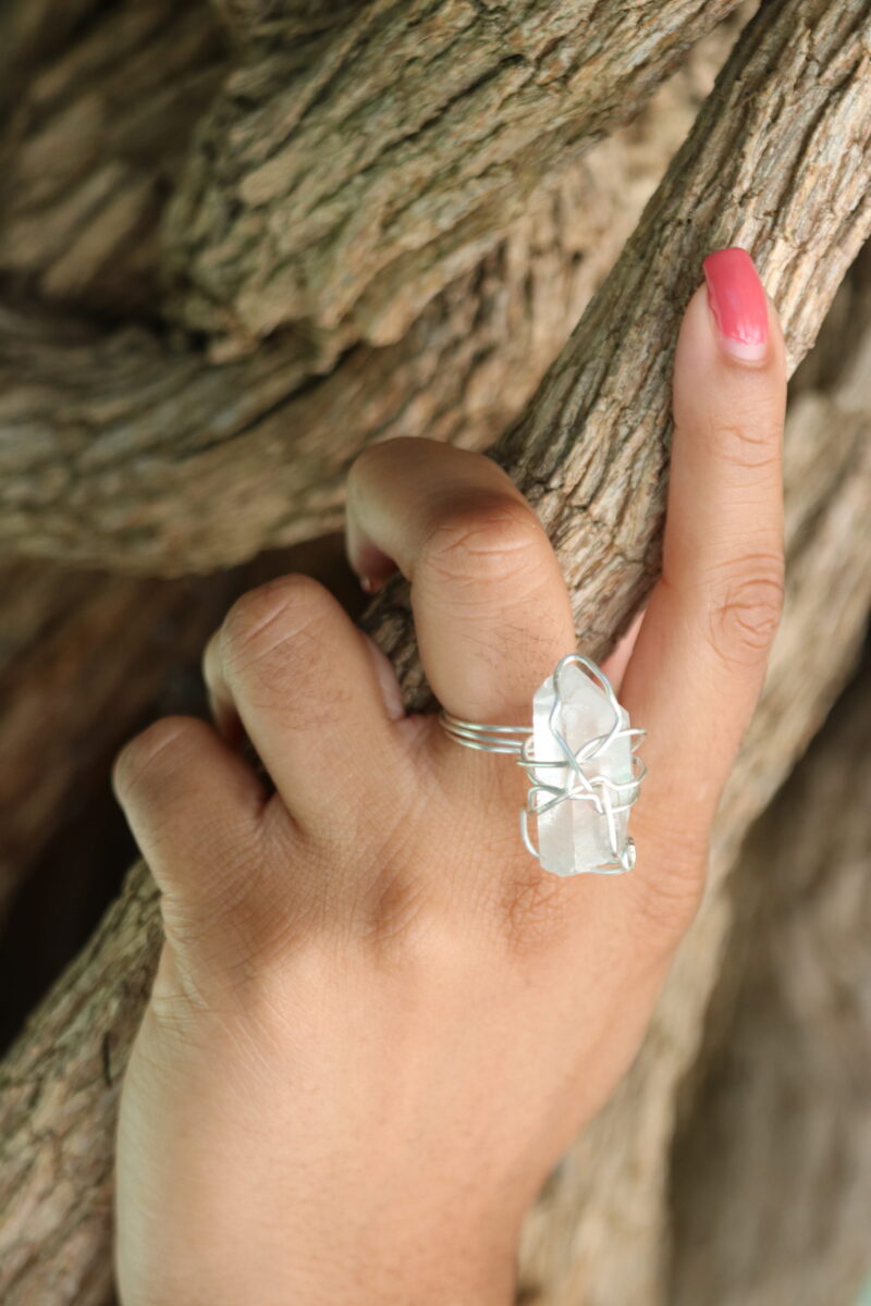 Clear Crystal Quartz Sterling Silver Wire Wrapped Ring