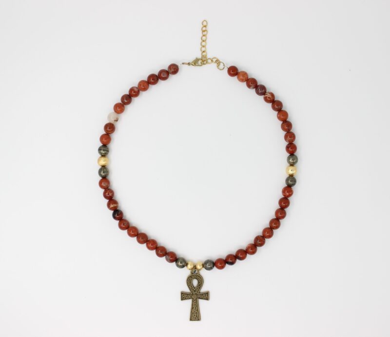 Set:Short Red River JAnkh Beaded Necklace & Unakite Elephant Beaded Bracelet Set - Image 3