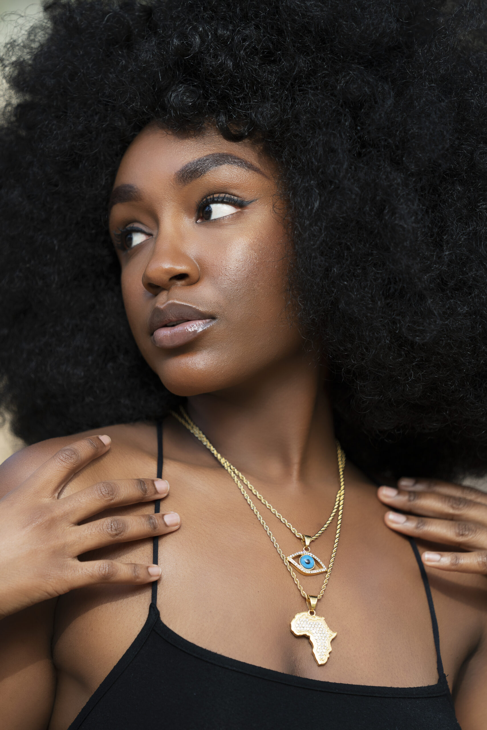 Blue Evil Eye and Africa Pendant Necklace