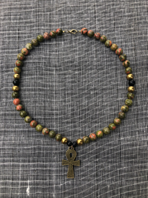 Unakite Ankh Beaded Necklace
