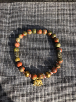 Unakite Elephant Charm Beaded Bracelet
