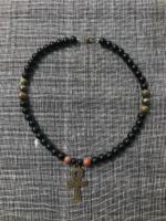 Matte Black Onyx Ankh Beaded Necklace