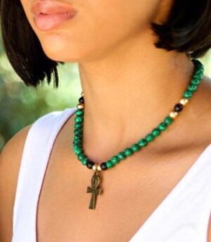 Malachite Ankh Beaded Necklace
