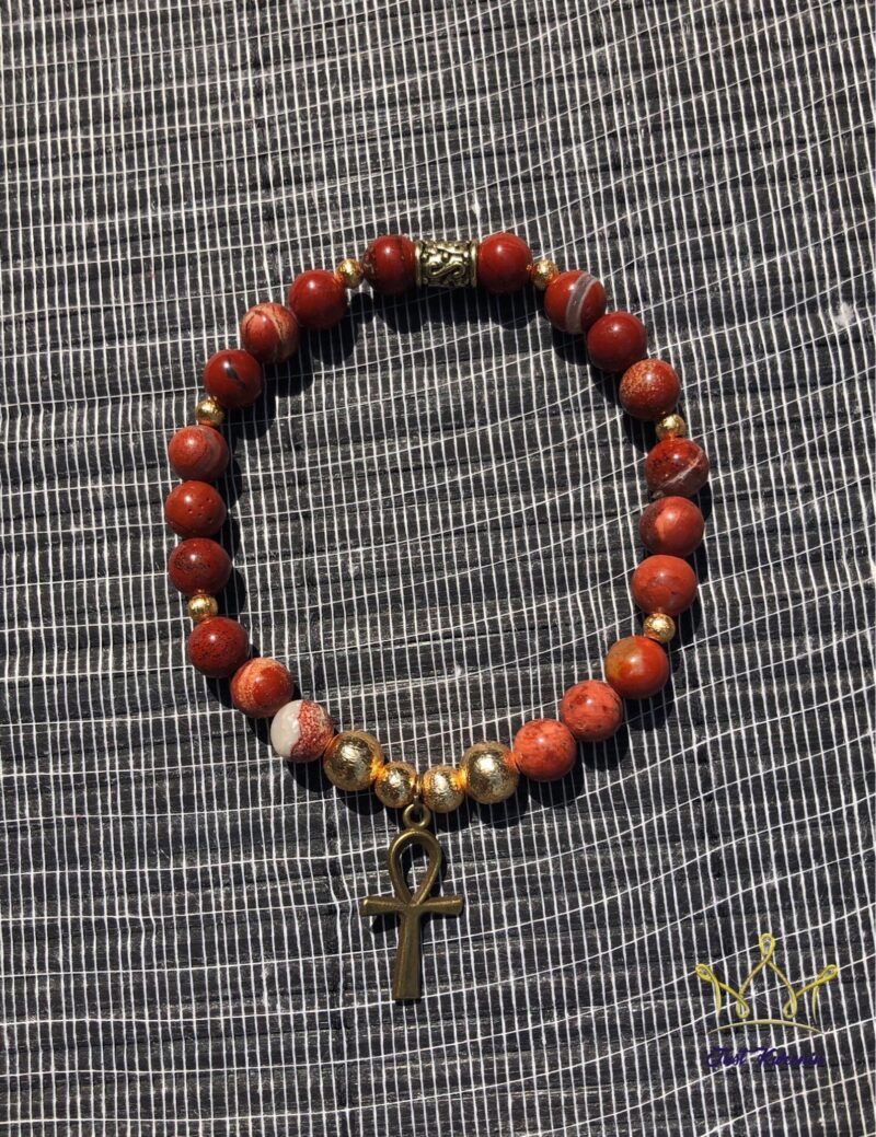 Red Jasper Ankh Beaded Bracelet